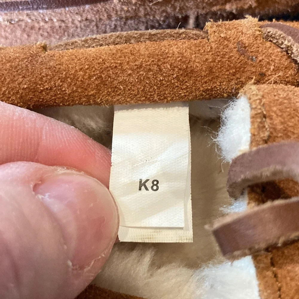Kids CrewCuts brown leather faux fur lined moccasins size 8